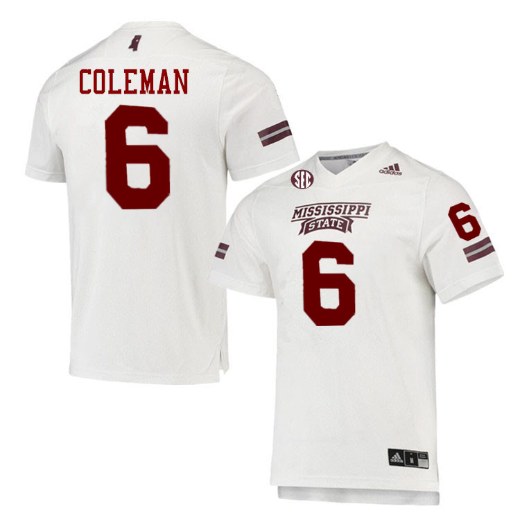 Men #6 Kevin Coleman Mississippi State Bulldogs College Football Jerseys Stitched-White